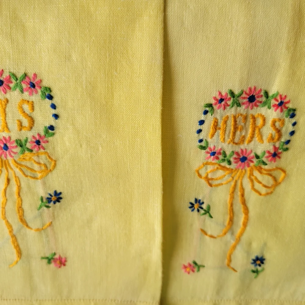 Vintage His & Hers & Guest Tea Towels , Embroidered, Wedding gift! Cottage!!